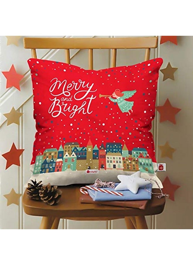 Indigifts Indigifts Christmas Gifts Merry and Bright Printed Red Cushion Cover 12x12 inches with Filler - Christmas Cushion, Christmas Decorations for House, Xmas Decorations  - Image 2