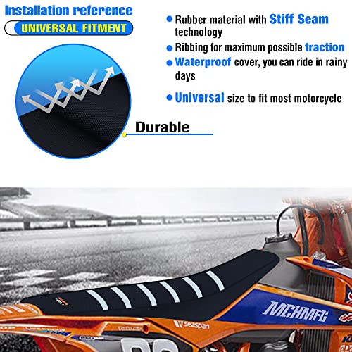 MCHMFG Motorcycle Universal Seat Cover Non-Slip Rubber Striped Gripper Soft Sewing for CRF WR WRF RMZ YZF SXF EXC EXC XC SX CR KLX Dirt Pit Bike Motocross Off Road Motorbike (White) - Image 5