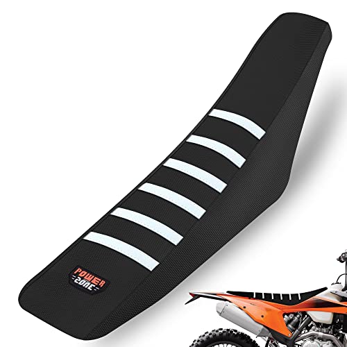 MCHMFG Motorcycle Universal Seat Cover Non-Slip Rubber Striped Gripper Soft Sewing for CRF WR WRF RMZ YZF SXF EXC EXC XC SX CR KLX Dirt Pit Bike Motocross Off Road Motorbike (White) - Image 1