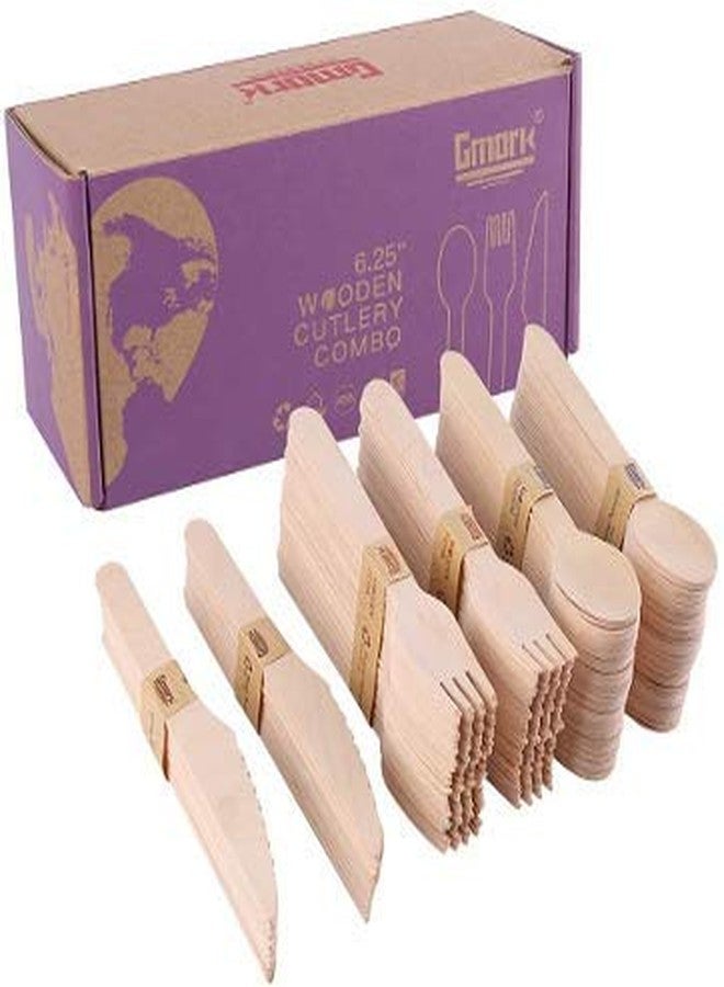 Gmark Disposable Wooden Cutlery 200pcs Set by Gmark - Biodegradable Utensils - 80 Forks, 80 Spoons and 40 Knives - Parties, Events, BBQ, Weddings, Picnics GM1046 - Image 1