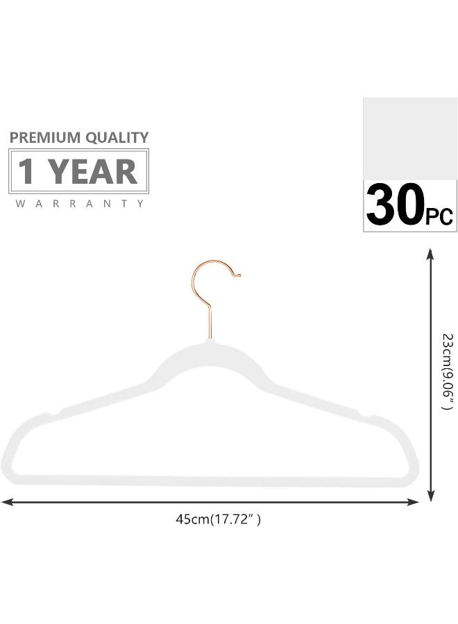 MIZGI Premium Velvet Hangers (Pack of 30) Heavyweight - Non Slip - Velvet Suit Hangers White - Copper/Rose Gold Hooks, Space Saving Clothes Hangers - Image 5