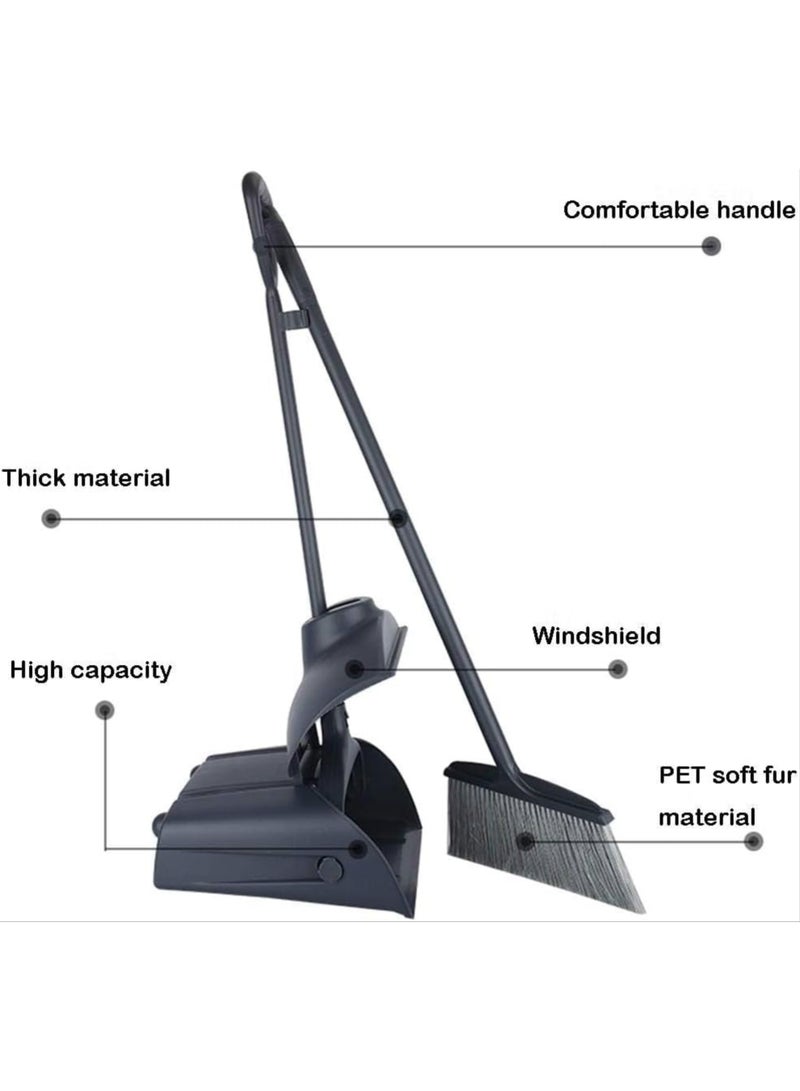 Amber Home Broom and Dustpan Set with Lid | Stand-Up Long Handle Dust Pan for Home, Kitchen, Office, Lobby, Outdoor Cleaning – Self-Cleaning Teeth, Ergonomic Design | Grey - Image 3