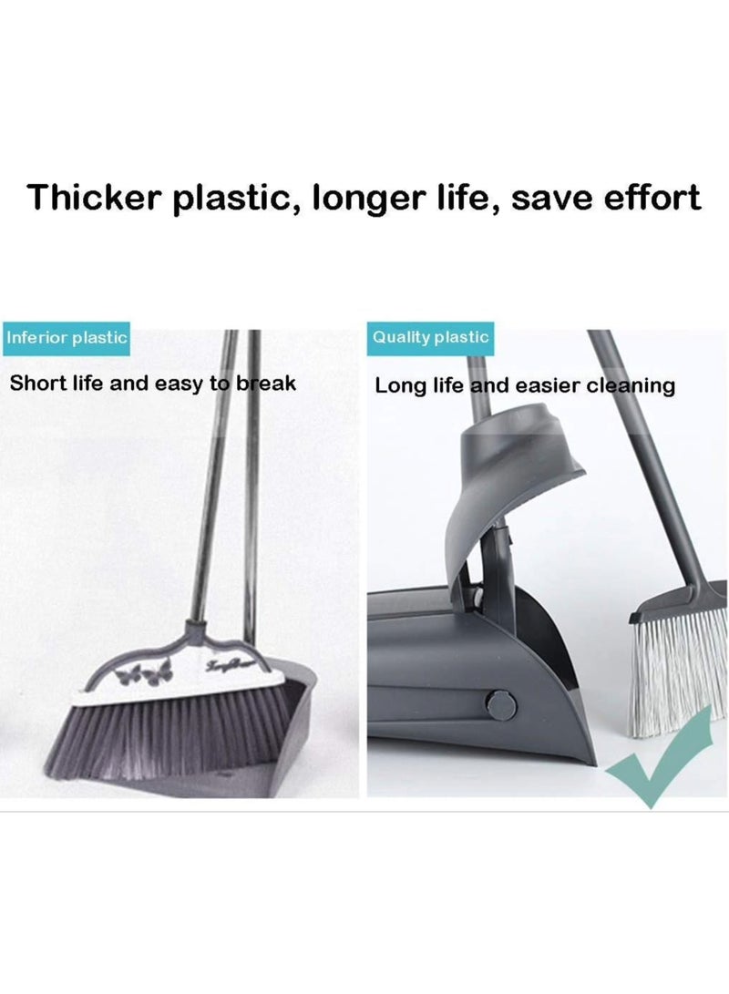 Amber Home Broom and Dustpan Set with Lid | Stand-Up Long Handle Dust Pan for Home, Kitchen, Office, Lobby, Outdoor Cleaning – Self-Cleaning Teeth, Ergonomic Design | Grey - Image 4