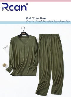 2 Piece Men's Modal Loose Pajamas V Neck Short Sleeves Sleepwear Loungewear Soft Elastic T-Shirt Top and Pants Set Plus Size Suitable for Spring Summer and Autumn