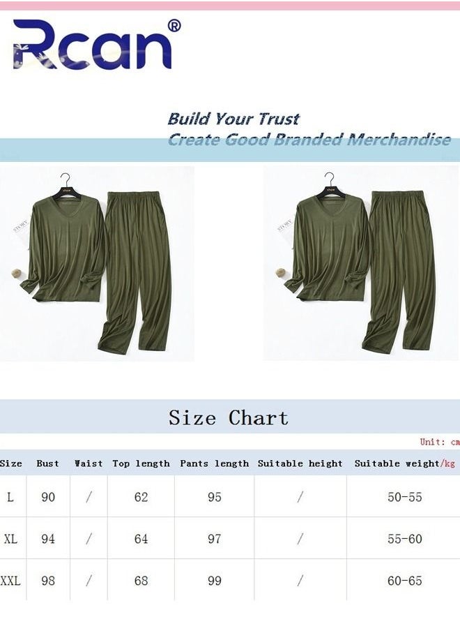 Rcan - 2 Piece Men's Modal Loose Pajamas V Neck Short Sleeves Sleepwear Loungewear Soft Elastic T-Shirt Top and Pants Set Plus Size Suitable for Spring Summer and Autumn - Image 1