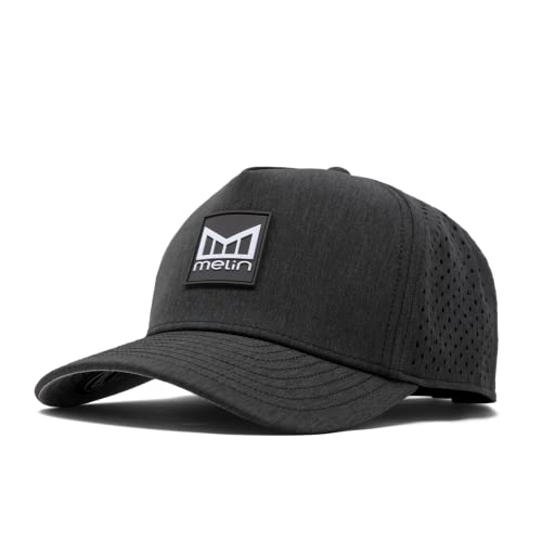 melin Odysea Stacked Hydro, Heather Charcoal, Men's Performance Snapback Hats, Water-Resistant Fitted Baseball Caps for Men & Women, Golf, Running, or Workout Hat, Small - Image 1