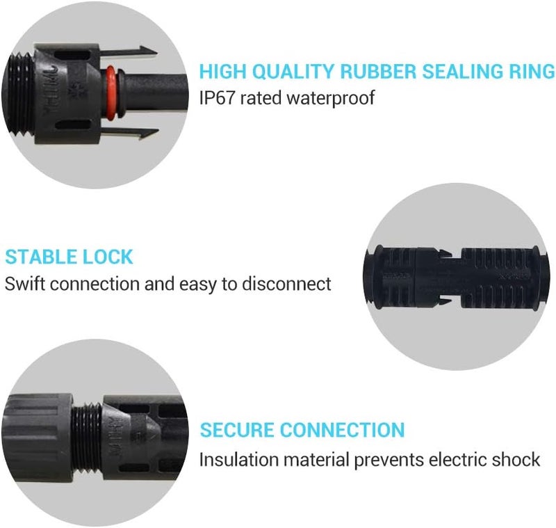 Renogy 15Ft 10AWG Solar Extension Cable with Female and Male connectors, 1 Piece, 15FT-10AWG, Black - Image 4