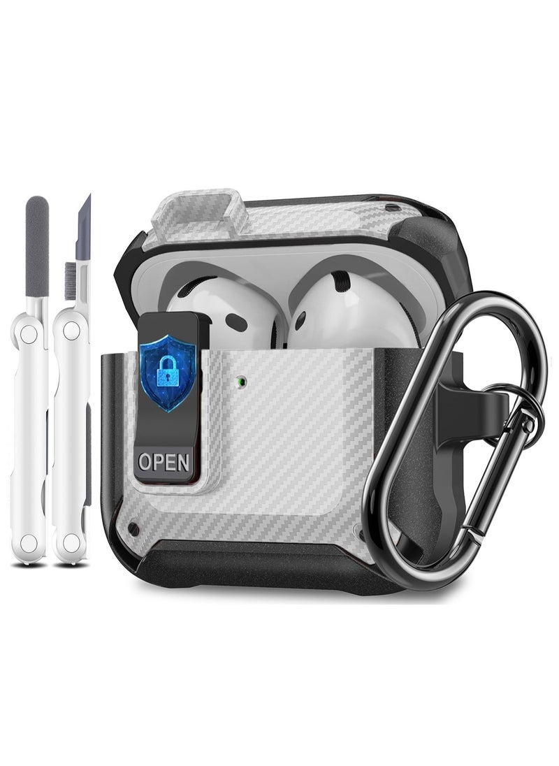 ANYOGRO - Airpods 4 Case Cover with Cleaning Kit, PC Material with Secure Lock Rugged Cover for Airpods 4th Generation 2024 Case Front LED Visible White - Image 1