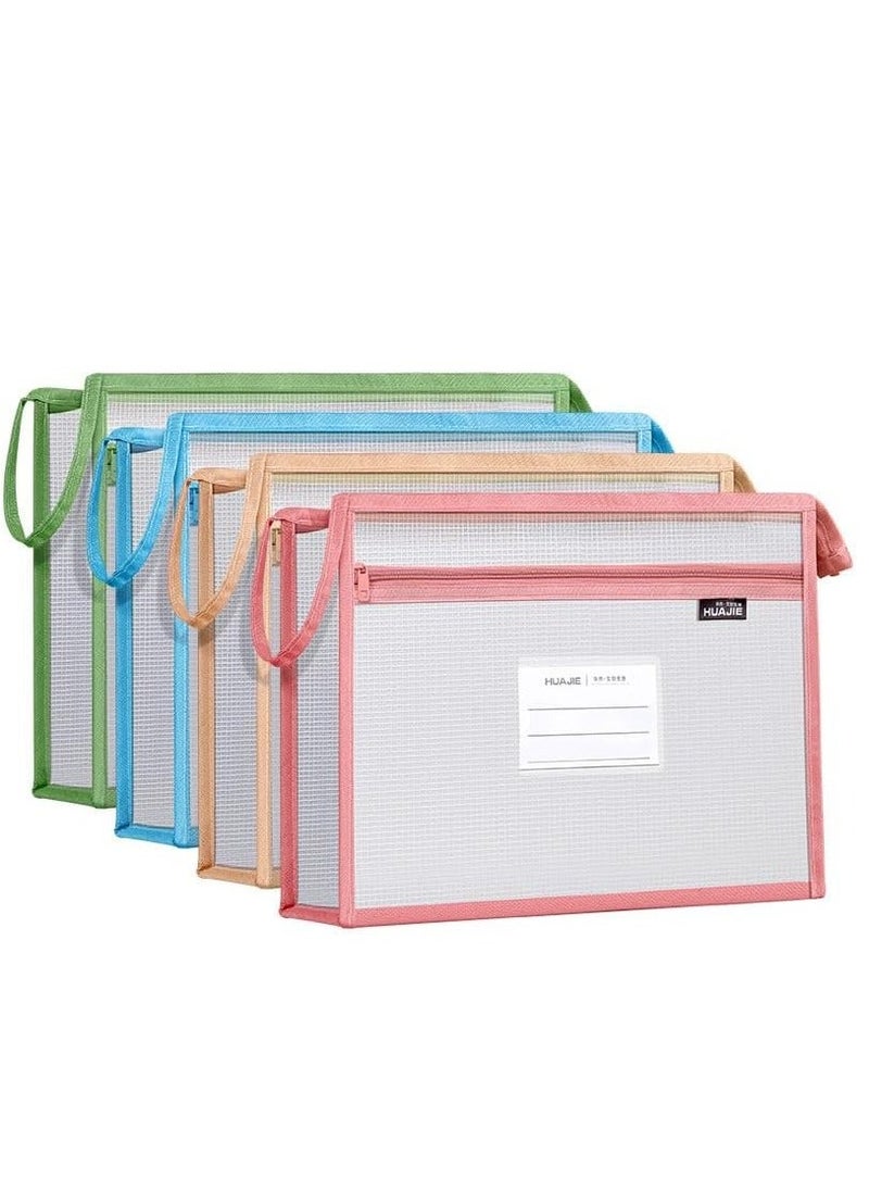 Generic - 4 Pack A4 Plastic File Folder, Hanging Folders, Envelopes Expanding Wallet Document with Zipper and Label Pocket Tabs, Pouch for Home Work, Office, School (4 Colors) - Image 1