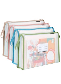 4 Pack A4 Plastic File Folder, Hanging Folders, Envelopes Expanding Wallet Document with Zipper and Label Pocket Tabs, Pouch for Home Work, Office, School (4 Colors)