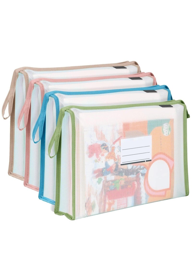 Generic - 4 Pack A4 Plastic File Folder, Hanging Folders, Envelopes Expanding Wallet Document with Zipper and Label Pocket Tabs, Pouch for Home Work, Office, School (4 Colors) - Image 1