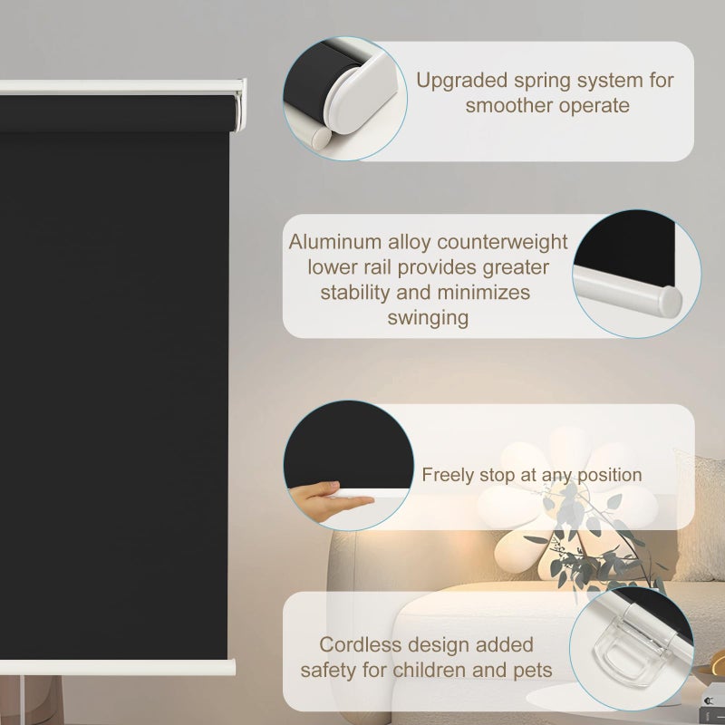 Changshade Cordless Roller Shades Blackout Blinds for Indoor Windows,Pull Down Darkening Roller Shade with UV Protection and Thermal Window Shades for Home and Office(24" W x 72" H,Black) - Image 3