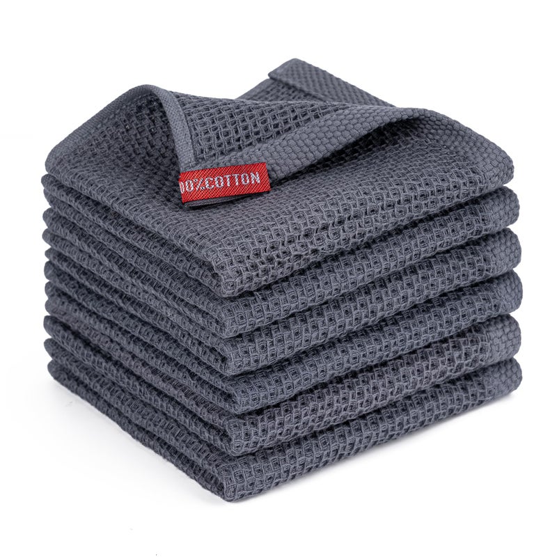 BOOMIBOO ï»¿Kitchen Towels 6-Pack Kitchen Dish Cloths,100% Cotton Towels Waffle Weave, Ultra Soft Absorbent, Quick Drying, 12x12 Inches,Dark Grey - Image 1
