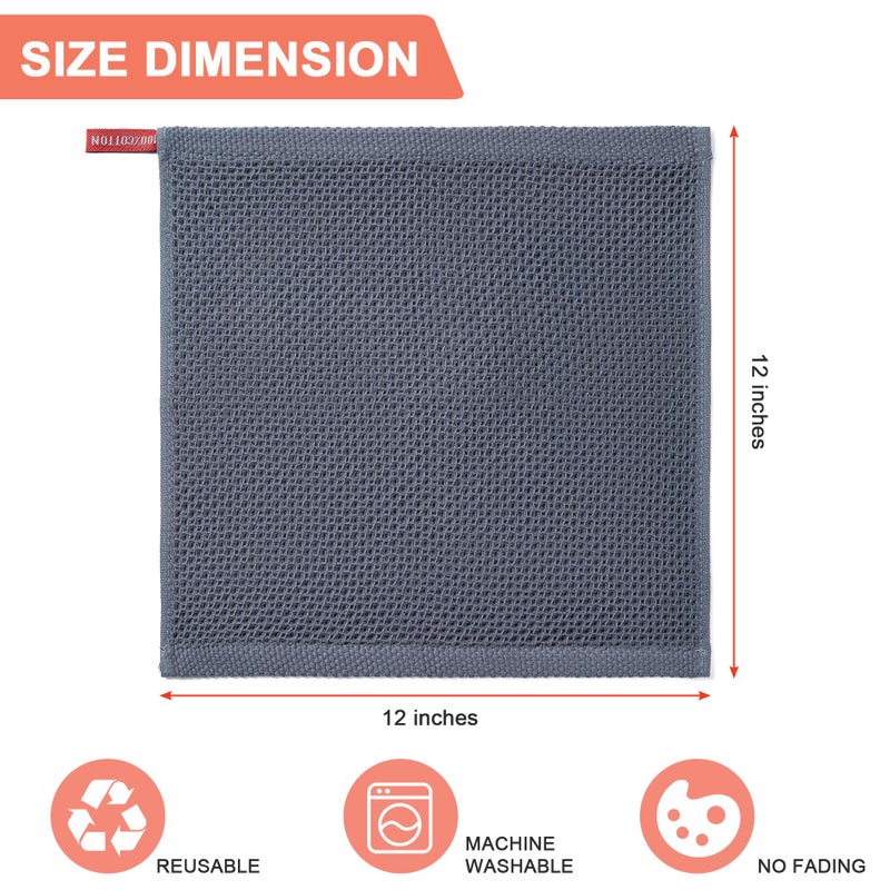 BOOMIBOO ï»¿Kitchen Towels 6-Pack Kitchen Dish Cloths,100% Cotton Towels Waffle Weave, Ultra Soft Absorbent, Quick Drying, 12x12 Inches,Dark Grey - Image 2