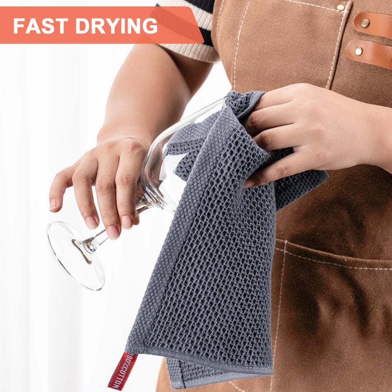 BOOMIBOO ï»¿Kitchen Towels 6-Pack Kitchen Dish Cloths,100% Cotton Towels Waffle Weave, Ultra Soft Absorbent, Quick Drying, 12x12 Inches,Dark Grey - Image 5