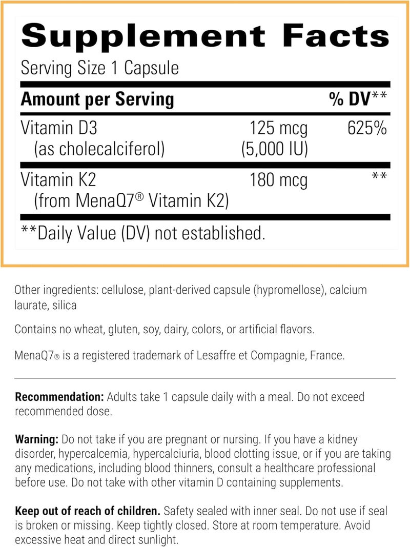 Integrative Therapeutics K2  D3  Supplement for Heart Health  Bone Strength  Daily Vitamins for Calcium Absorption  Supports Vitality  DairyFree  GlutenFree  60 Count 60 Servings - Image 2