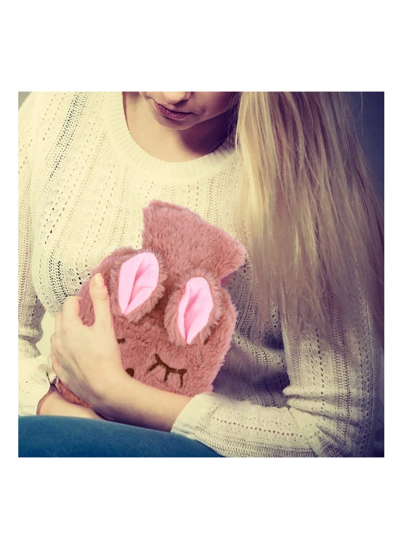 KASTWAVE 1 Set Hot Water Bottle Plush Rabbit Detachable Winter Hand Warmer Hot Water Bag with Cover for Cramps Pain Relief Arthritis Aches Pains (Pink)  - Image 2