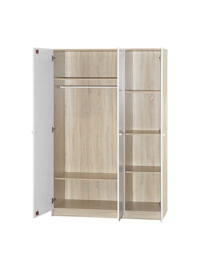 DANUBE HOME Kinder 3-Door Wardrobe For Hanging Clothes Extra Sturdy Rack Storage Organiser Modern Design Space Saving Cabinets For Bedroom - White/Sonoma Oak - With 2-Year Warranty - Image 3