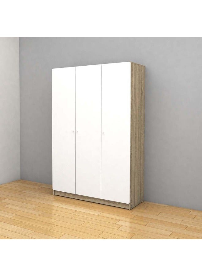 DANUBE HOME Kinder 3-Door Wardrobe For Hanging Clothes Extra Sturdy Rack Storage Organiser Modern Design Space Saving Cabinets For Bedroom - White/Sonoma Oak - With 2-Year Warranty - Image 1