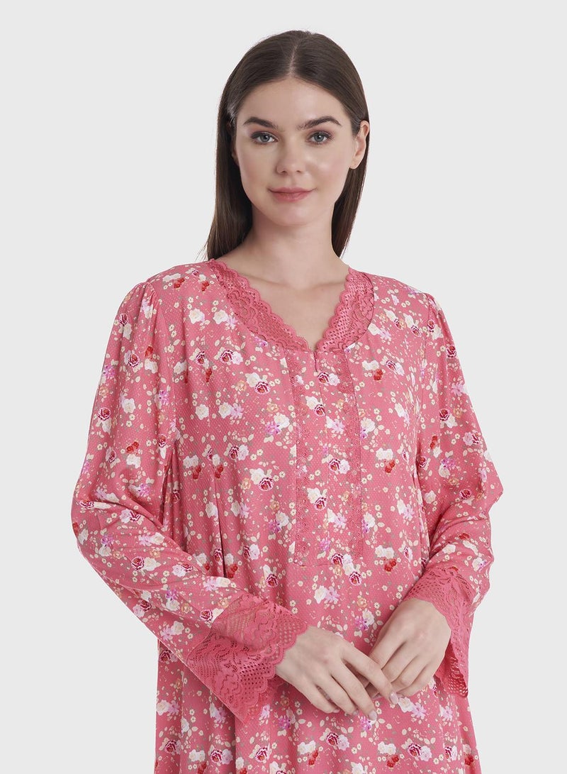 KASHKHA Floral Printed Dress with Lace Details - Image 4