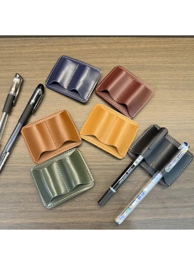 Dark Green Vintage Faux Leather Dual Pen Clip Holder For Notebook And Office - Image 1