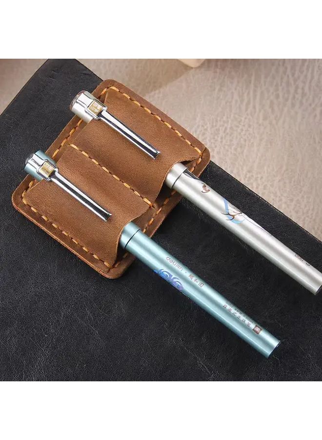 Dark Green Vintage Faux Leather Dual Pen Clip Holder For Notebook And Office - Image 4