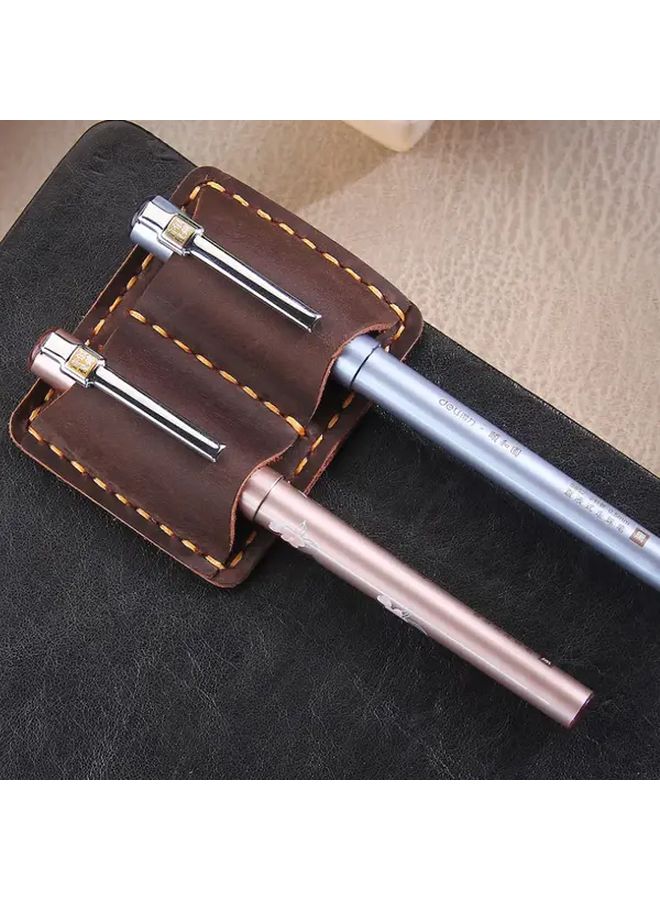 Dark Green Vintage Faux Leather Dual Pen Clip Holder For Notebook And Office - Image 5