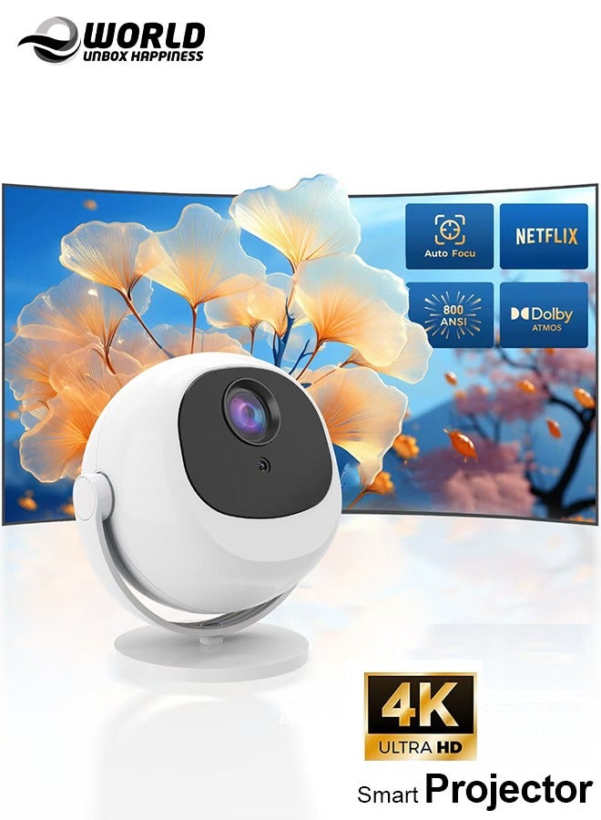 Eworld Portable Smart Projector with 360° Rotation, 4K Support, 220 Lumens, Auto Keystone, WiFi, Bluetooth, Built-in Apps, HDMI and Android 11.1 Compatibility, Grey - Image 1