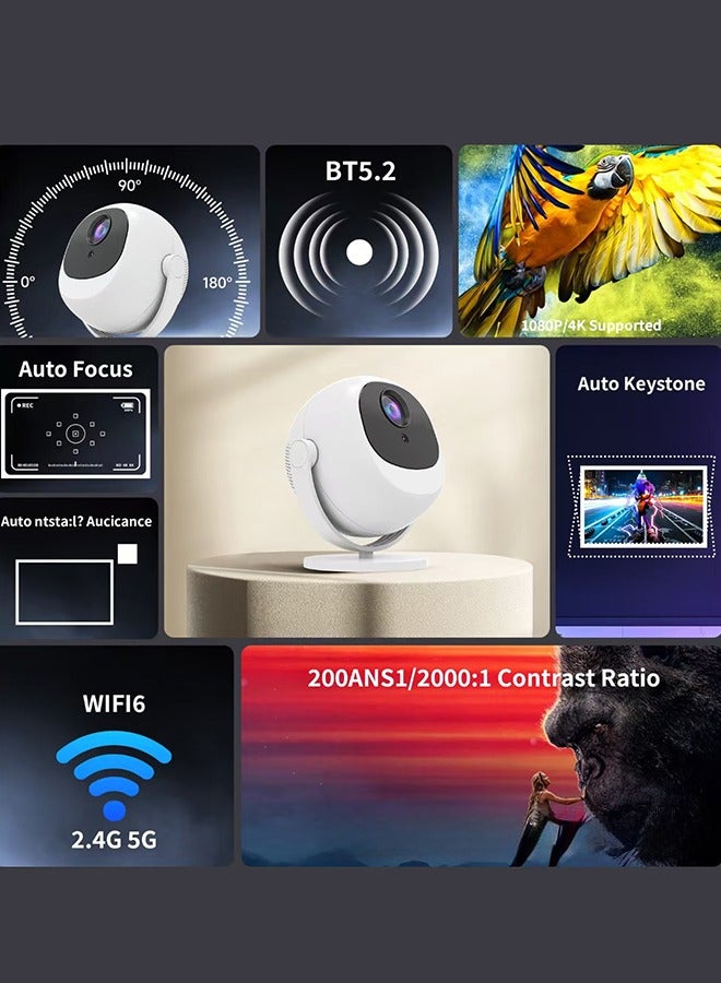 Eworld Portable Smart Projector with 360° Rotation, 4K Support, 220 Lumens, Auto Keystone, WiFi, Bluetooth, Built-in Apps, HDMI and Android 11.1 Compatibility, Grey - Image 5