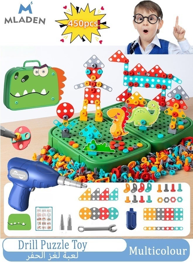 MLADEN Drill Design Puzzle Constructions Toys – 450 Pcs Electric Drill Creative Screwdriver Building Take Apart Blocks STEM Educational Set With Storage Box For 3 4 5 6 7 8 Ages Kids Boys - Image 1