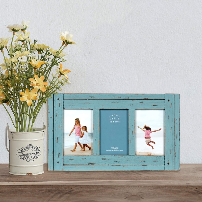 Prinz Homestead Blue Three-Picture Frame, 4 x 6 Distressed Wood Collage Frame, Wooden Rustic Decor, Two-Way Easel, Can Be Wall-Mounted, 15.5 x 0.75 x 9.1 Inches - Image 4