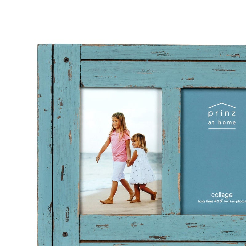 Prinz Homestead Blue Three-Picture Frame, 4 x 6 Distressed Wood Collage Frame, Wooden Rustic Decor, Two-Way Easel, Can Be Wall-Mounted, 15.5 x 0.75 x 9.1 Inches - Image 2