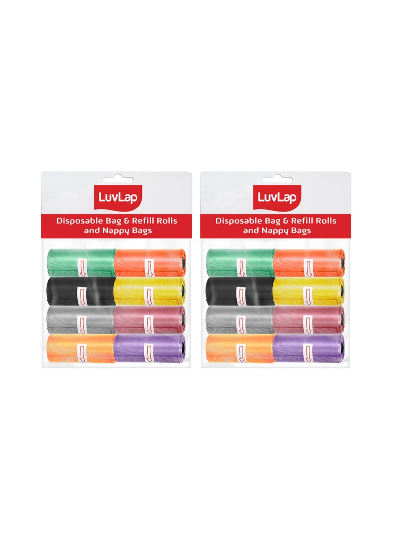 Luvlap Bag and Refill 8 Rolls Pack of 2-320 Bags, Baby Nappy bag, Pet waste bag, Scented Diaper bag, Trash bag, Garbage bag, Colorful Plastic bag, sacks - Image 1
