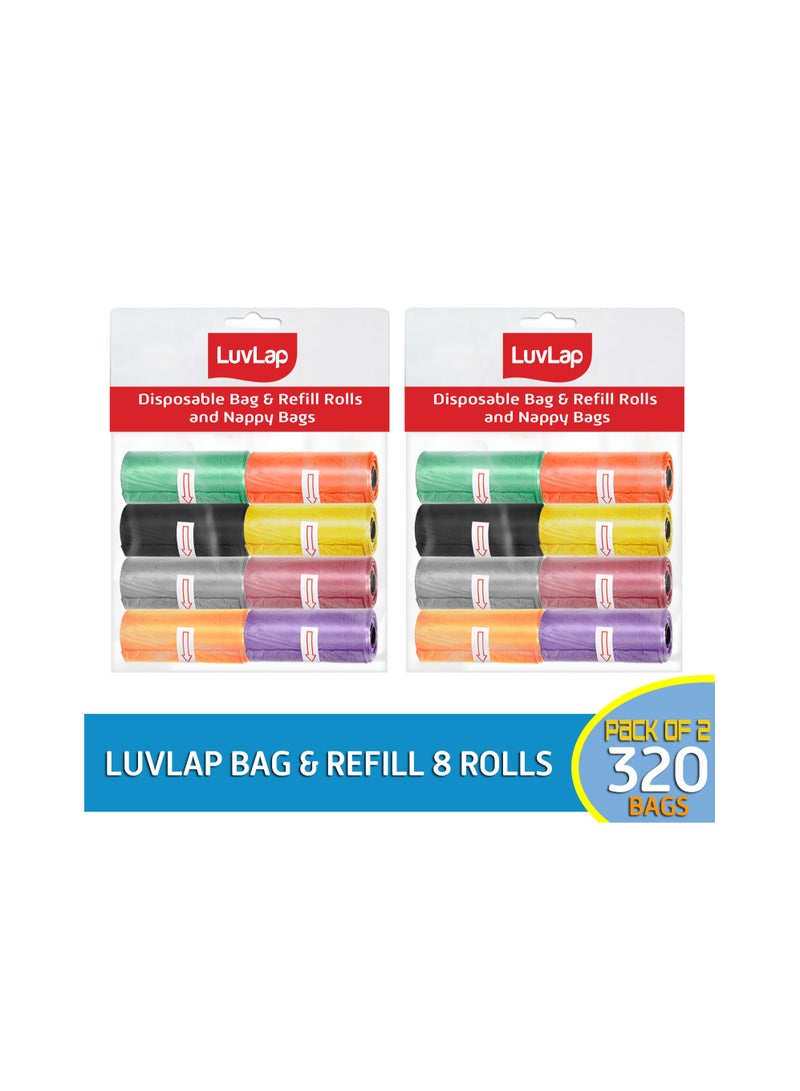 Luvlap Bag and Refill 8 Rolls Pack of 2-320 Bags, Baby Nappy bag, Pet waste bag, Scented Diaper bag, Trash bag, Garbage bag, Colorful Plastic bag, sacks - Image 2