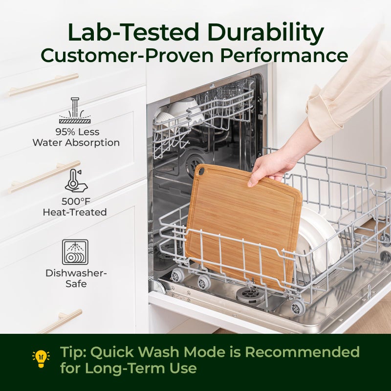 Keechee Dishwasher Safe Bamboo Cutting Boards Durable Lightweight Wood Cutting Board for Busy Kitchen, Easy Storage & Clean Wooden Chopping Boards with Juice Groove Set of 2 (M+S) - Image 2