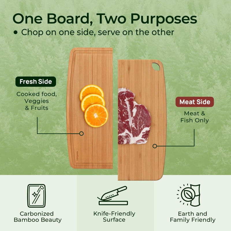 Keechee Dishwasher Safe Bamboo Cutting Boards Durable Lightweight Wood Cutting Board for Busy Kitchen, Easy Storage & Clean Wooden Chopping Boards with Juice Groove Set of 2 (M+S) - Image 4