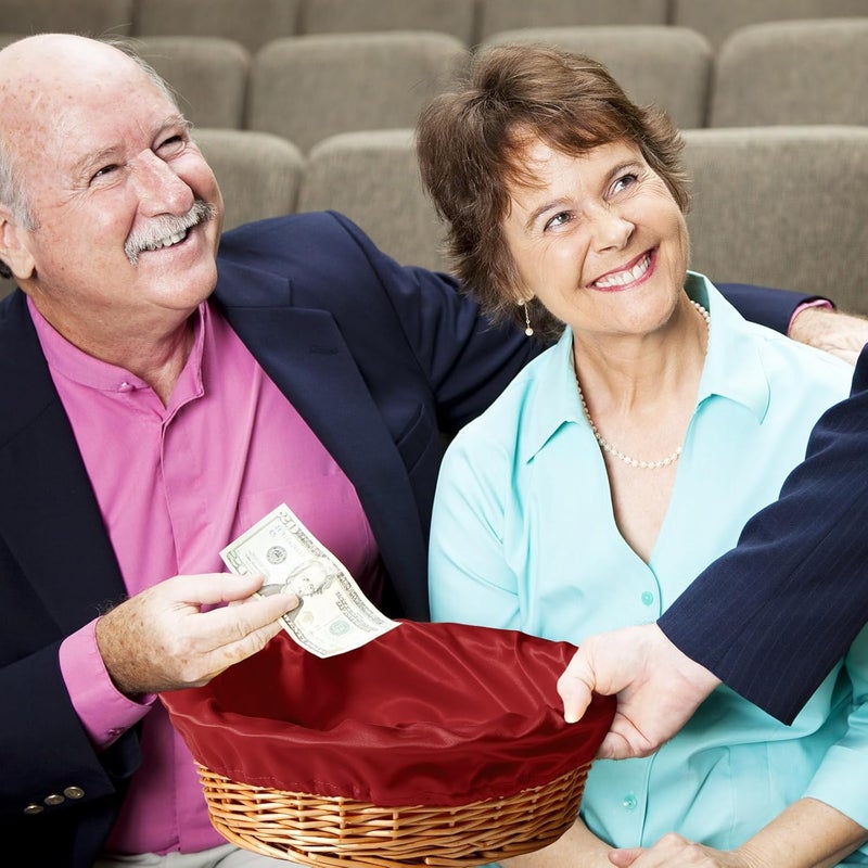 FillTouch 2 Pcs 12 Inches Round Offering Baskets for Church Wicker with Removable Liner Rattan Collection Receiving Storage Woven Bread Basket for Church Communion Supplies - Image 4