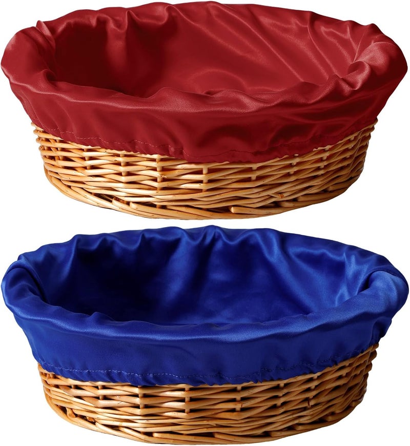 FillTouch 2 Pcs 12 Inches Round Offering Baskets for Church Wicker with Removable Liner Rattan Collection Receiving Storage Woven Bread Basket for Church Communion Supplies - Image 1