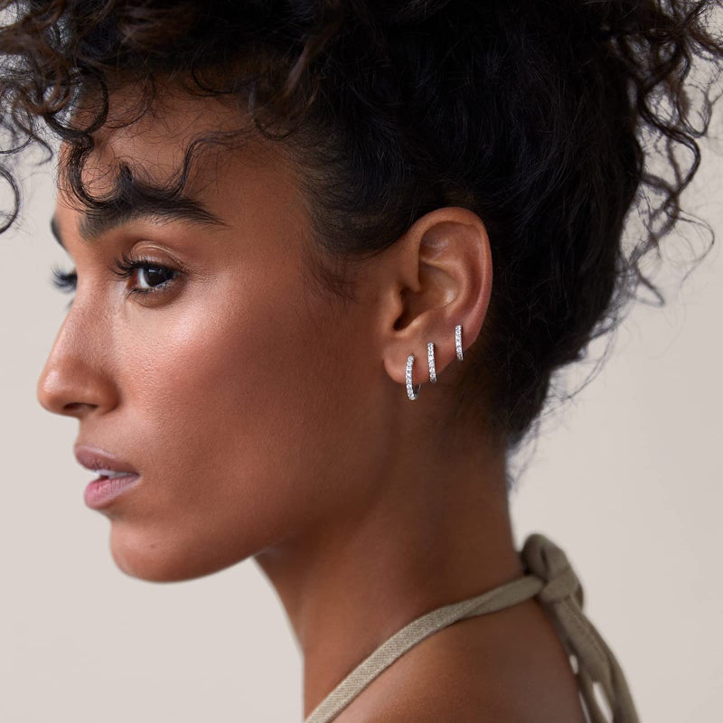 PAVOI 18K Huggie 3 Earring Pack (8mm, 10mm and 12mm) (3 Pack Huggies, White Gold) - Image 4