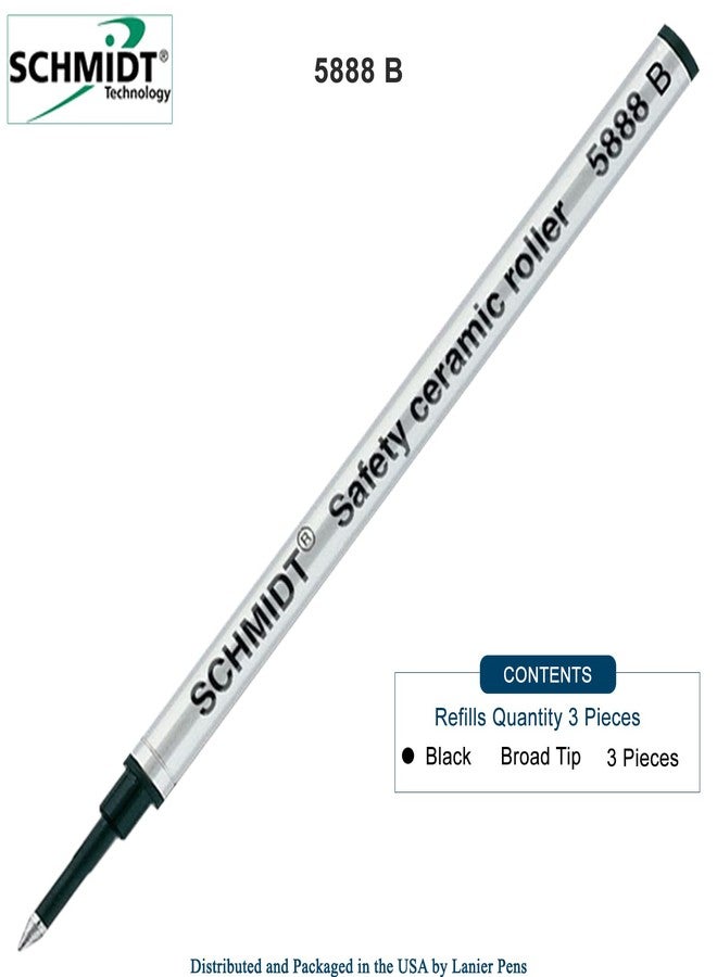 Lanier Pens Schmidt 5888 B Safety Ceramic Rollerball Metal Refill - Black Ink (Broad Tip 1.00mm) - Pack of 3 - Image 2