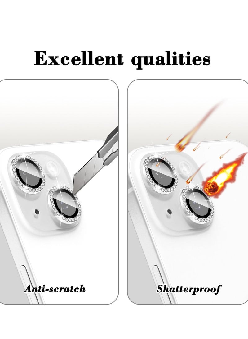 ELTRAZONE "Silver Diamond Camera Lens Protector for iPhone 16/iPhone 16 Plus – Glitter Tempered Glass Cover with Automatic Alignment Metal Rings and Film Stickers" - Image 4