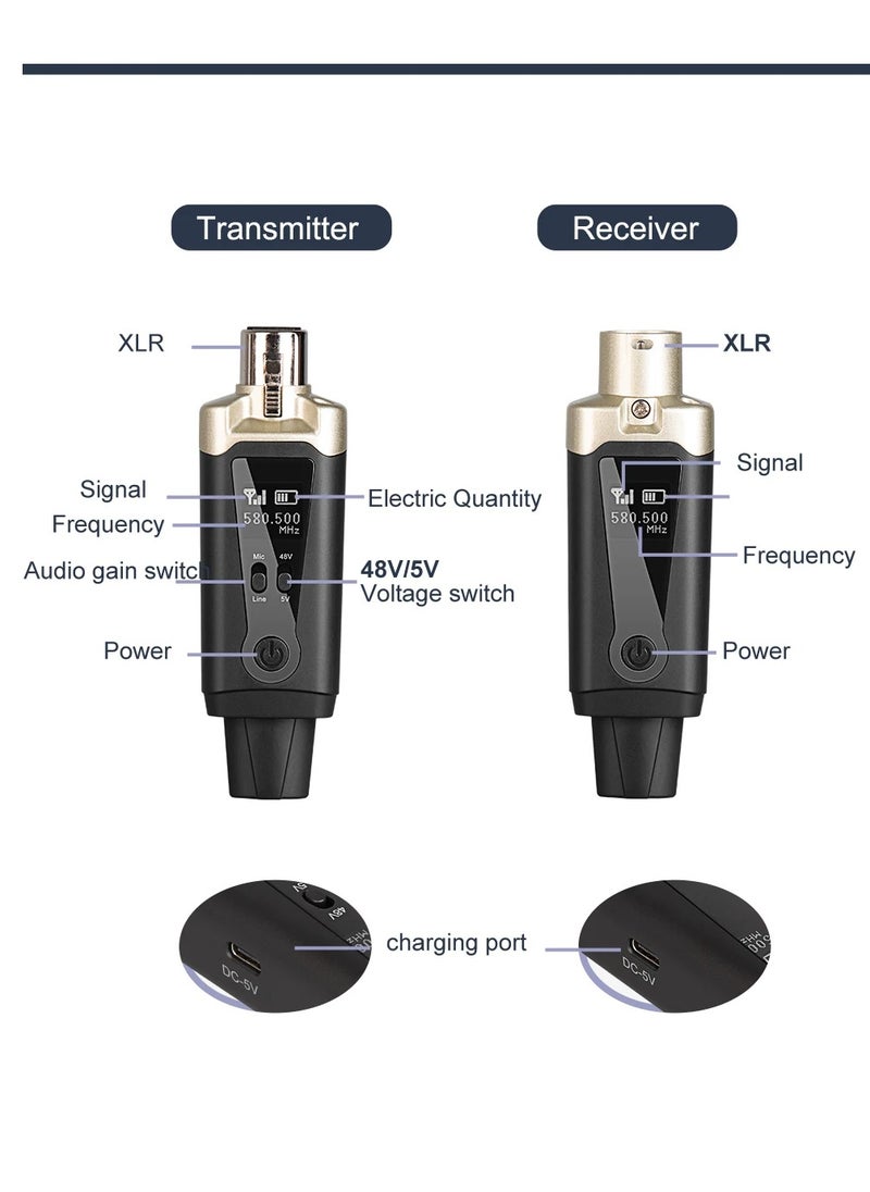 Verci - Wireless Microphone System XLR Mic Converter Adapter UHF Automatic Transmitter Setup For Condenser Dynamic Mic - Image 1