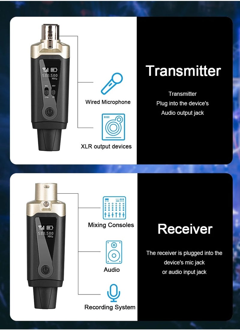 Verci - Wireless Microphone System XLR Mic Converter Adapter UHF Automatic Transmitter Setup For Condenser Dynamic Mic - Image 1