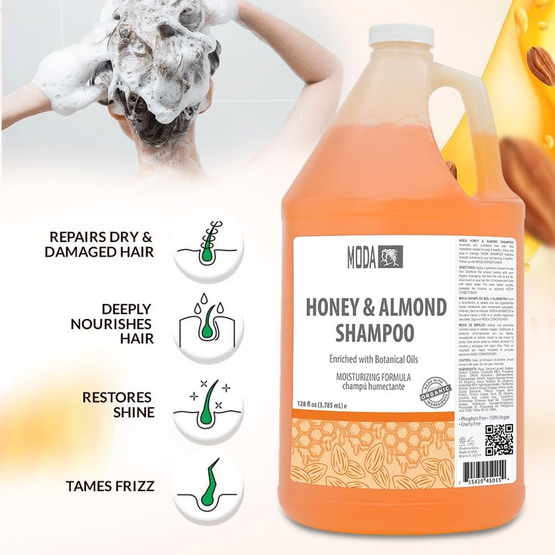 MODA - Moisturizing Shampoo for All Hair Types, Honey Almond, 128 Oz, Professional - Deeply Cleanses and Conditions, Strengthens, Restores and Shine your Hair - Image 2
