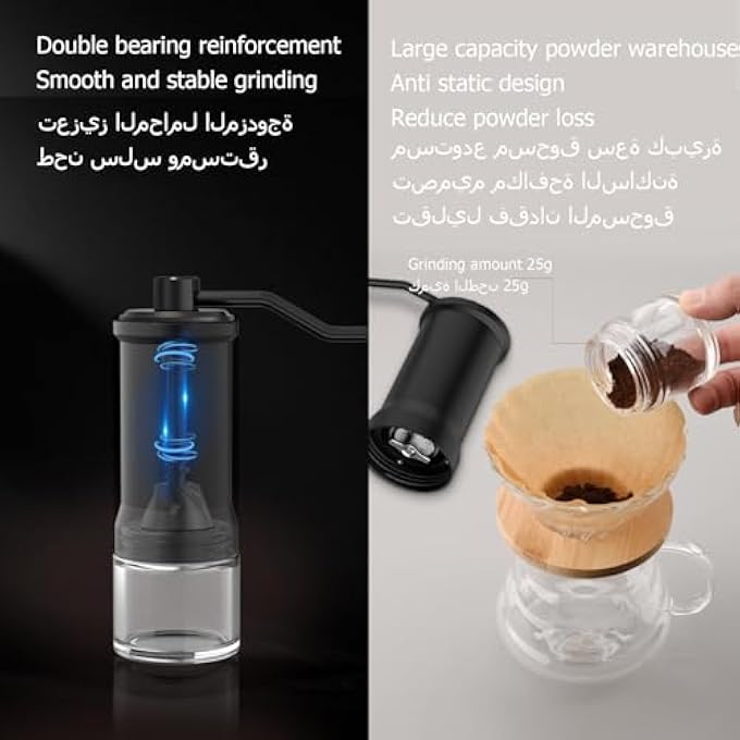 Gerui Portable Coffee Grinder Ceramic Conical BurrManual Coffee GrindeCapacity 25GDouble Bearing Internal AdjustmentHand Coffee Grinder For EspressoTravelCampingOffice - Image 4