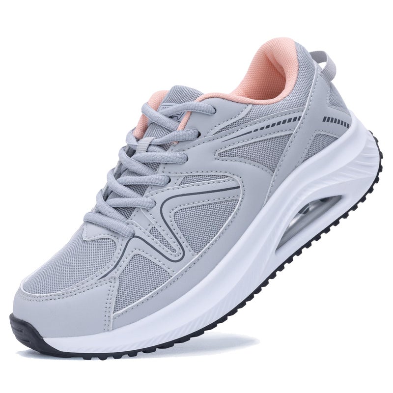 Autper Womens Walking Shoes Arch Support Orthotic Fashion Sneakers Tennis Shoes for Plantar Fasciitis Pain Relief GreyPink Size 9.5 - Image 1