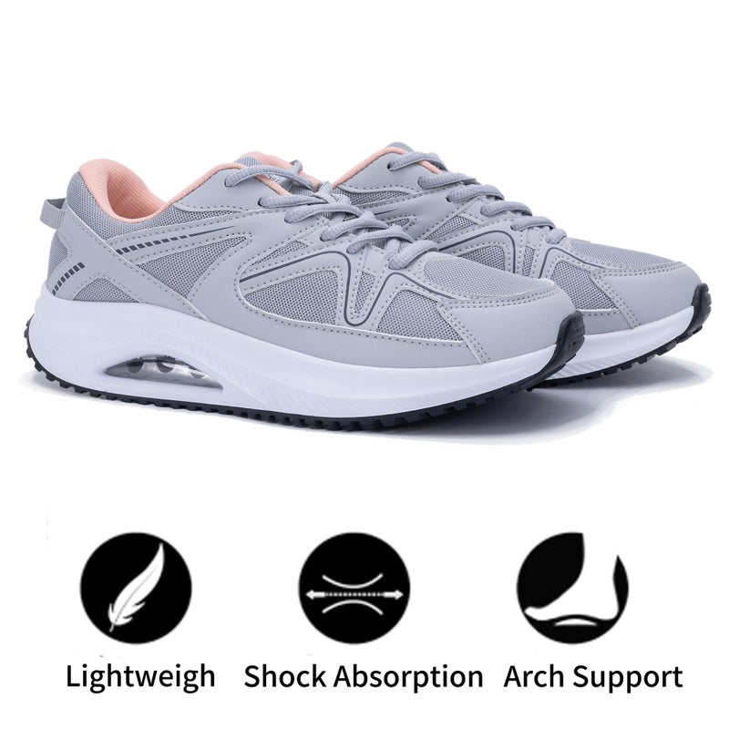Autper Womens Walking Shoes Arch Support Orthotic Fashion Sneakers Tennis Shoes for Plantar Fasciitis Pain Relief GreyPink Size 9.5 - Image 4