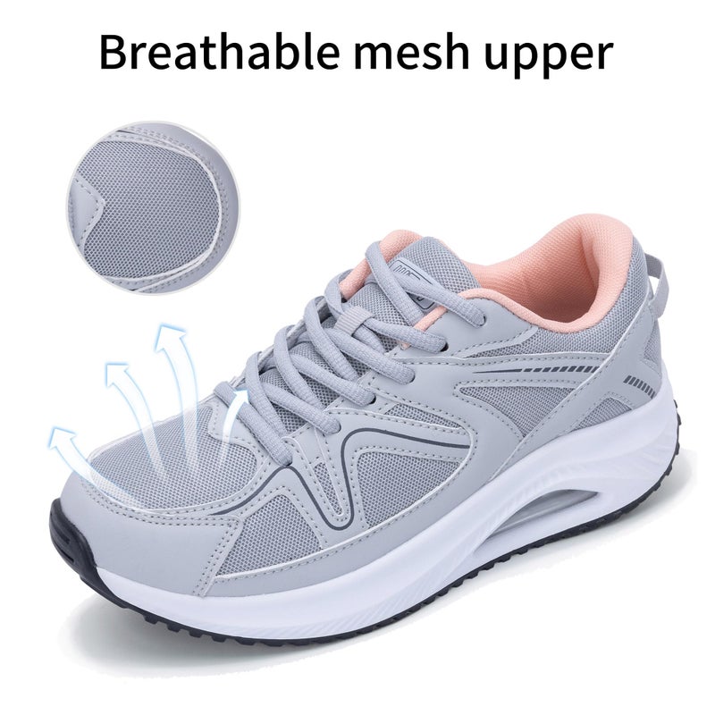 Autper Womens Walking Shoes Arch Support Orthotic Fashion Sneakers Tennis Shoes for Plantar Fasciitis Pain Relief GreyPink Size 9.5 - Image 3