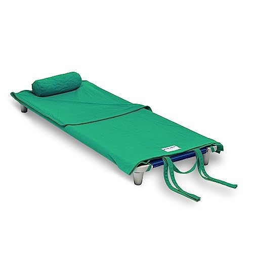 Rollee Pollee Nap Sac RollUp Toddler Blanket with Attached Pillow Soft Fleece Preschool Nap Mat for Daycare or Travel Machine Washable Green - Image 1