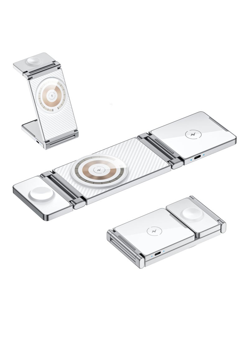 EXCEFORE 3 in 1 Wireless Charger, Mag-Safe Wireless Charger, Portable Mag-Safe Charger Stand, Foldable 3 in 1 Wireless Charging Station for iPhone 14/13/12/11/8/Pro/Max and Samsung - Image 1